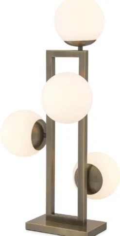Casa Padrino Luxus Tischleuchte Messingfarben / Weiß 35 x 37,5 x H. 65,5 cm - Elegante Schreibtischleuchte mit runden Glas Lampnschirmen - Luxus Leuchten