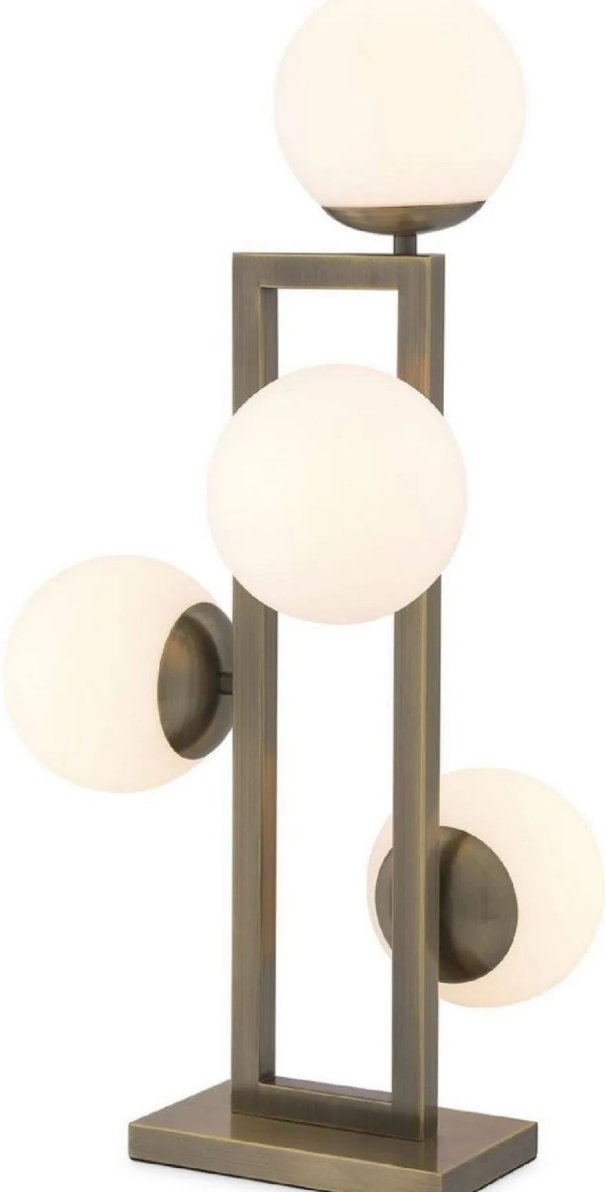 Casa Padrino Luxus Tischleuchte Messingfarben / Weiß 35 x 37,5 x H. 65,5 cm - Elegante Schreibtischleuchte mit runden Glas Lampnschirmen - Luxus Leuchten