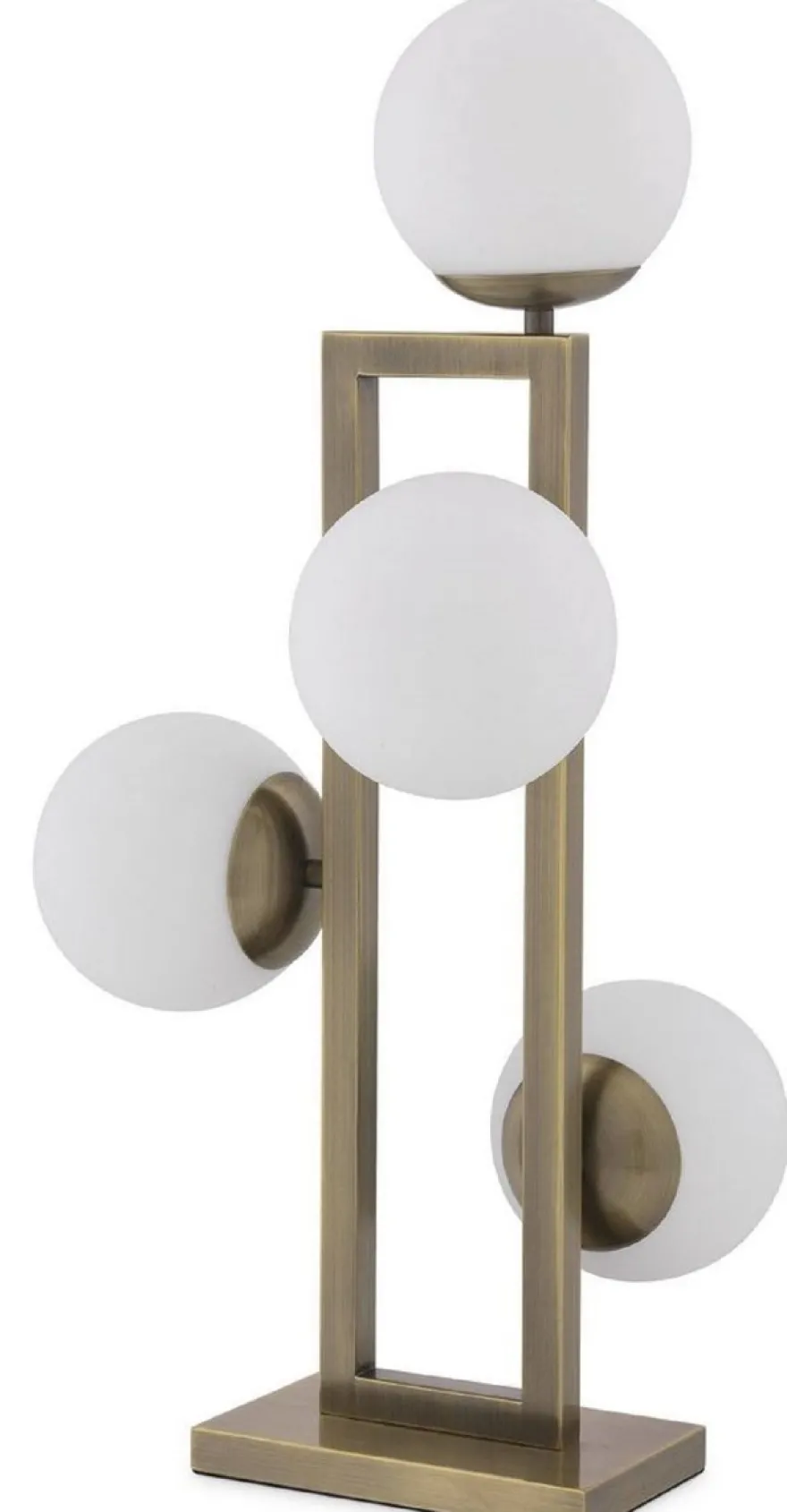 Casa Padrino Luxus Tischleuchte Messingfarben / Weiß 35 x 37,5 x H. 65,5 cm - Elegante Schreibtischleuchte mit runden Glas Lampnschirmen - Luxus Leuchten