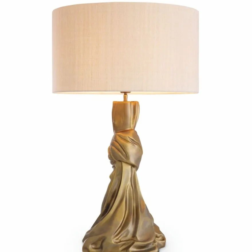 Casa Padrino Luxus Tischleuchte Vintage Messing / Creme H. 88 cm - Runde Schreibtischleuchte - Luxus Leuchten