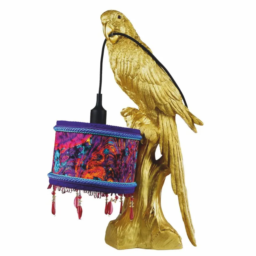 Casa Padrino Luxus Tischleuchte Papagei Gold / Bunt H. 61 cm - Luxus Leuchten