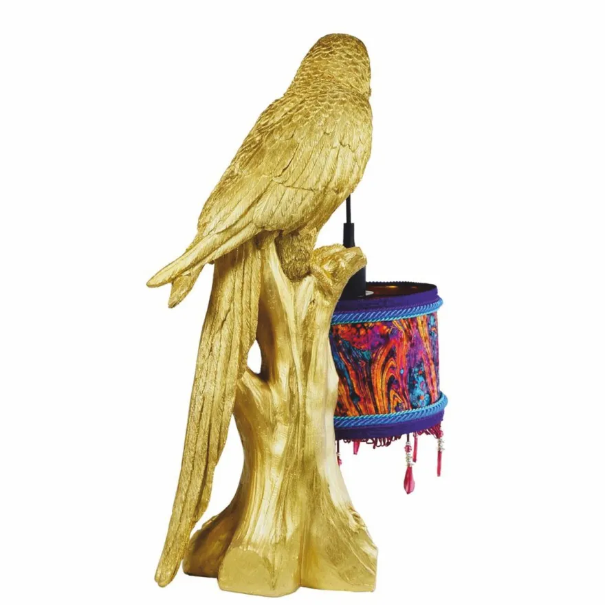 Casa Padrino Luxus Tischleuchte Papagei Gold / Bunt H. 61 cm - Luxus Leuchten