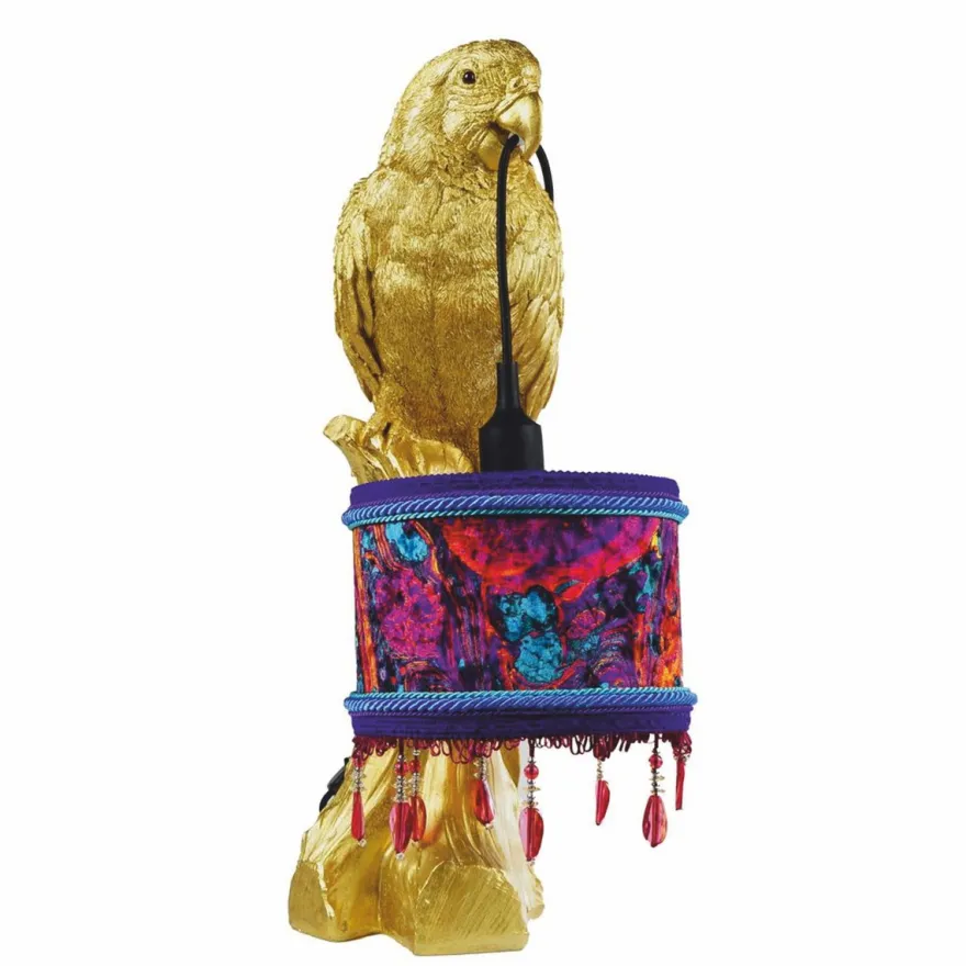 Casa Padrino Luxus Tischleuchte Papagei Gold / Bunt H. 61 cm - Luxus Leuchten