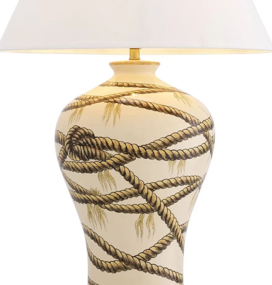 Casa Padrino Luxus Tischleuchte Beige / Antik Messingfarben / Weiß Ø 56 x H. 86 cm - Handbemalte Porzellan Tischlampe - Luxus Kollektion
