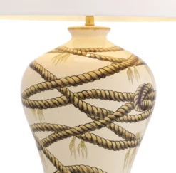 Casa Padrino Luxus Tischleuchte Beige / Antik Messingfarben / Weiß Ø 56 x H. 86 cm - Handbemalte Porzellan Tischlampe - Luxus Kollektion