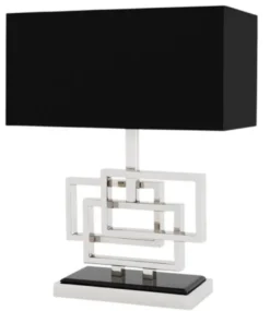 Casa Padrino Luxus Tischleuchte im Nickel Finish mit schwarzem Lampenschirm 48 x 40 cm