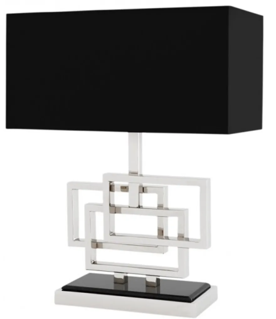 Casa Padrino Luxus Tischleuchte im Nickel Finish mit schwarzem Lampenschirm 48 x 40 cm