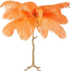 Casa Padrino Luxus Tischleuchte Palme Orange / Gold 75 x 75 x H. 80 cm - Moderne Tischlampe im Palmen Design - Luxus Leuchten - Luxus Qualität
