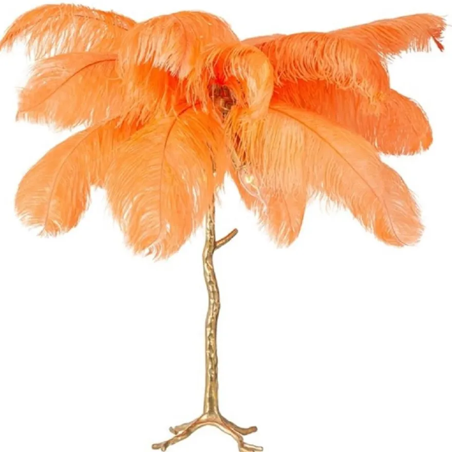 Casa Padrino Luxus Tischleuchte Palme Orange / Gold 75 x 75 x H. 80 cm - Moderne Tischlampe im Palmen Design - Luxus Leuchten - Luxus Qualität