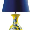Casa Padrino Luxus Tischleuchte Spatzen & Blumen aus Porzellan Gelb Blau Weiß Ø 30 x H. 51 cm