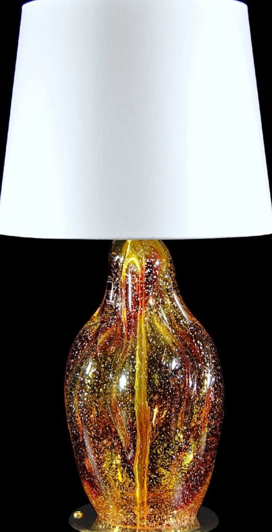 Casa Padrino Luxus Tischleuchte Rot / Gelb / Silber / Weiß Ø 20 x H. 40 cm - Glas Schreibtischleuchte mit rundem Lampenschirm - Glas Tischleuchten - Luxus Tischleuchten - Luxus Schreibtischleuchten