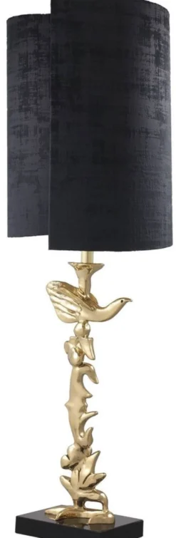 Casa Padrino Luxus Tischleuchte Messingfarben / Schwarz Ø 31 x H. 92 cm - Moderne Schreibtischleuchte mit Granitsockel - Luxus Kollektion