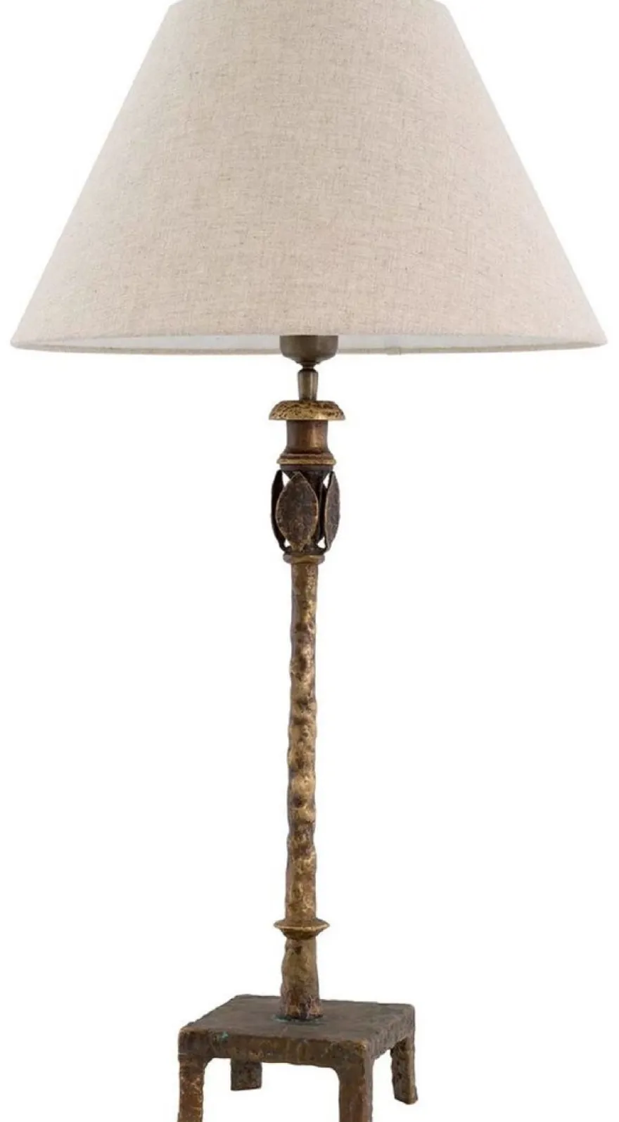Casa Padrino Luxus Tischleuchte Vintage Messing / Beige Ø 44,5 x H. 84 cm - Schreibtischleuchte mit rundem Lampenschirm - Luxus Tischleuchten - Luxus Schreibtischleuchten - Luxus Leuchten