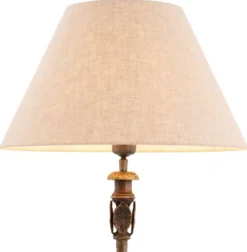 Casa Padrino Luxus Tischleuchte Vintage Messing / Beige Ø 44,5 x H. 84 cm - Schreibtischleuchte mit rundem Lampenschirm - Luxus Tischleuchten - Luxus Schreibtischleuchten - Luxus Leuchten