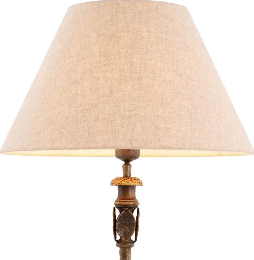 Casa Padrino Luxus Tischleuchte Vintage Messing / Beige Ø 44,5 x H. 84 cm - Schreibtischleuchte mit rundem Lampenschirm - Luxus Tischleuchten - Luxus Schreibtischleuchten - Luxus Leuchten