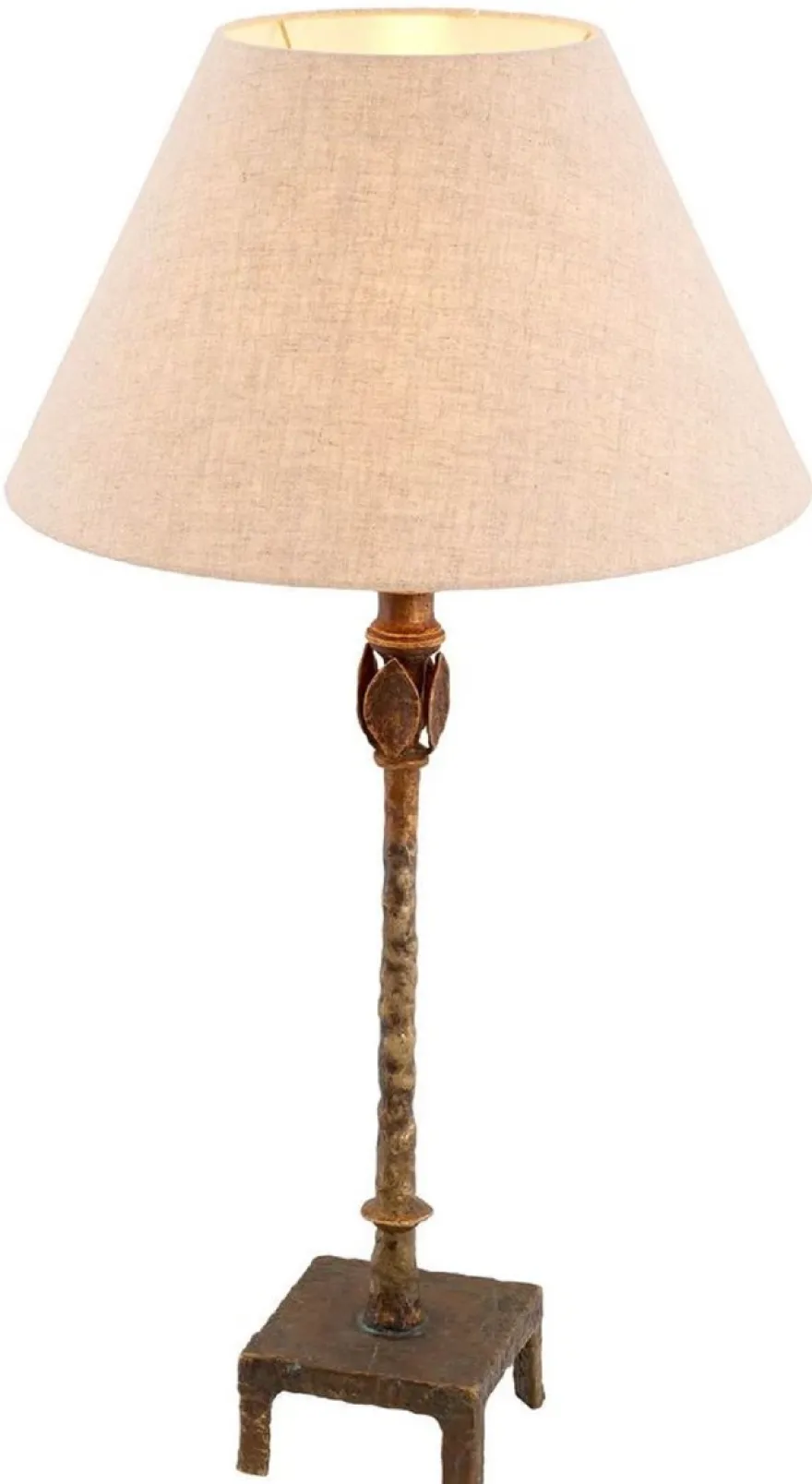 Casa Padrino Luxus Tischleuchte Vintage Messing / Beige Ø 44,5 x H. 84 cm - Schreibtischleuchte mit rundem Lampenschirm - Luxus Tischleuchten - Luxus Schreibtischleuchten - Luxus Leuchten