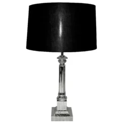 Casa Padrino Luxus Tischleuchte Silber / Schwarz 18 x 18 x H. 67 cm - Säulen Tischleuchte mit Lampenschirm