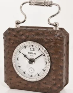 Casa Padrino Luxus Tischuhr Braun / Silber 7,5 x H. 7,5 cm - Dekorative Uhr im Handtaschen Design