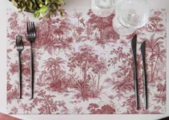 Casa Padrino Luxus Tischuntersetzer 6er Set Dschungel Weiß / Rot 35 x 50 cm - Design Platzdeckchen - Esstisch Deko - Luxus Kollektion