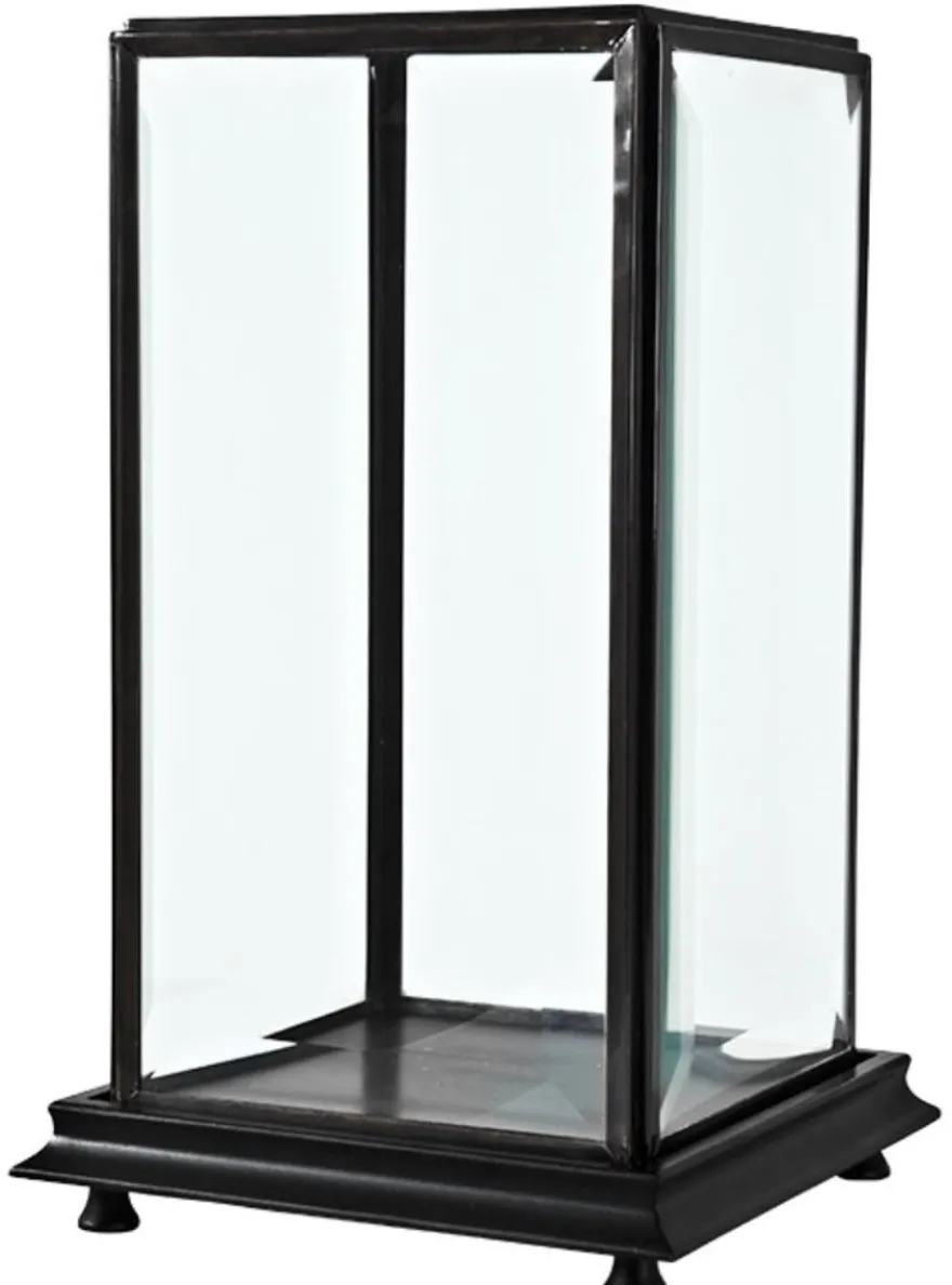 Casa Padrino Luxus Tischvitrine Schwarz / Antik Bronze 22 x 22 x H. 37 cm - Wohnzimmer Dekoration