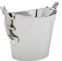 Casa Padrino Luxus Tisch Weinflaschenhalter Weinkühler Modell Krokodil Nickel Finish, 33 x 20,5 x 24,5 cm