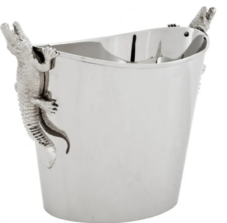 Casa Padrino Luxus Tisch Weinflaschenhalter Weinkühler Modell Krokodil Nickel Finish, 33 x 20,5 x 24,5 cm