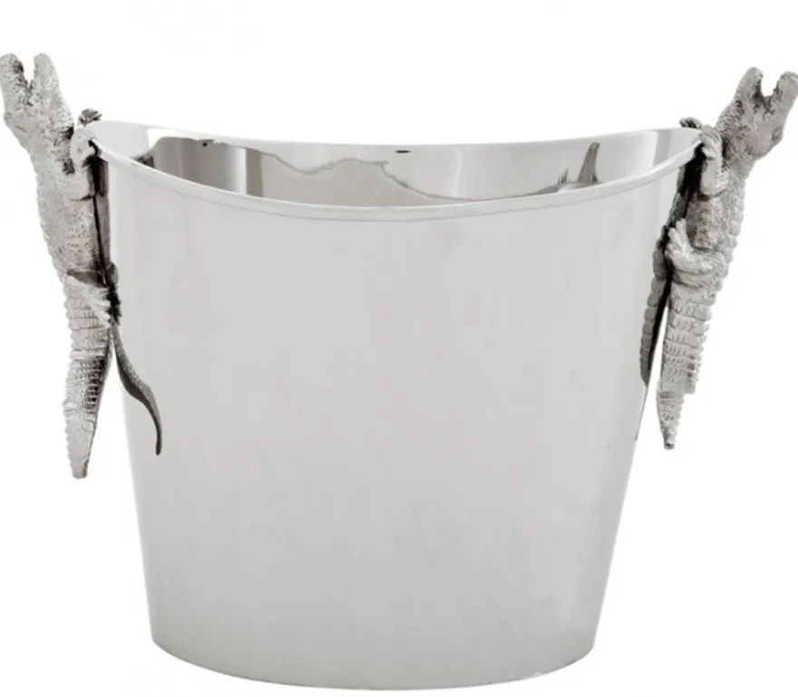 Casa Padrino Luxus Tisch Weinflaschenhalter Weinkühler Modell Krokodil Nickel Finish, 33 x 20,5 x 24,5 cm