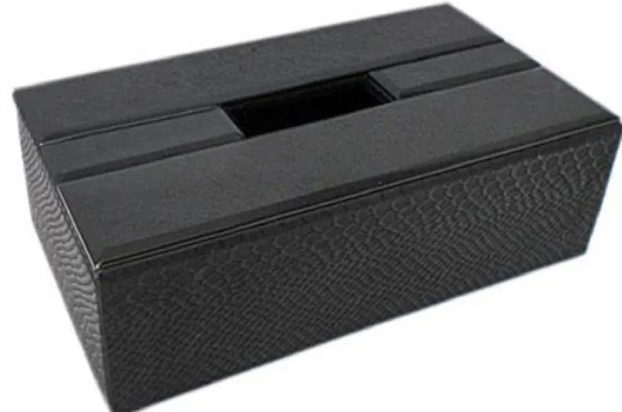 Casa Padrino Luxus Tissue Box / Papiertücherbox Schwarz Kroko-Optik 25 x 14 x H. 7,5 cm - Luxus Accessoires