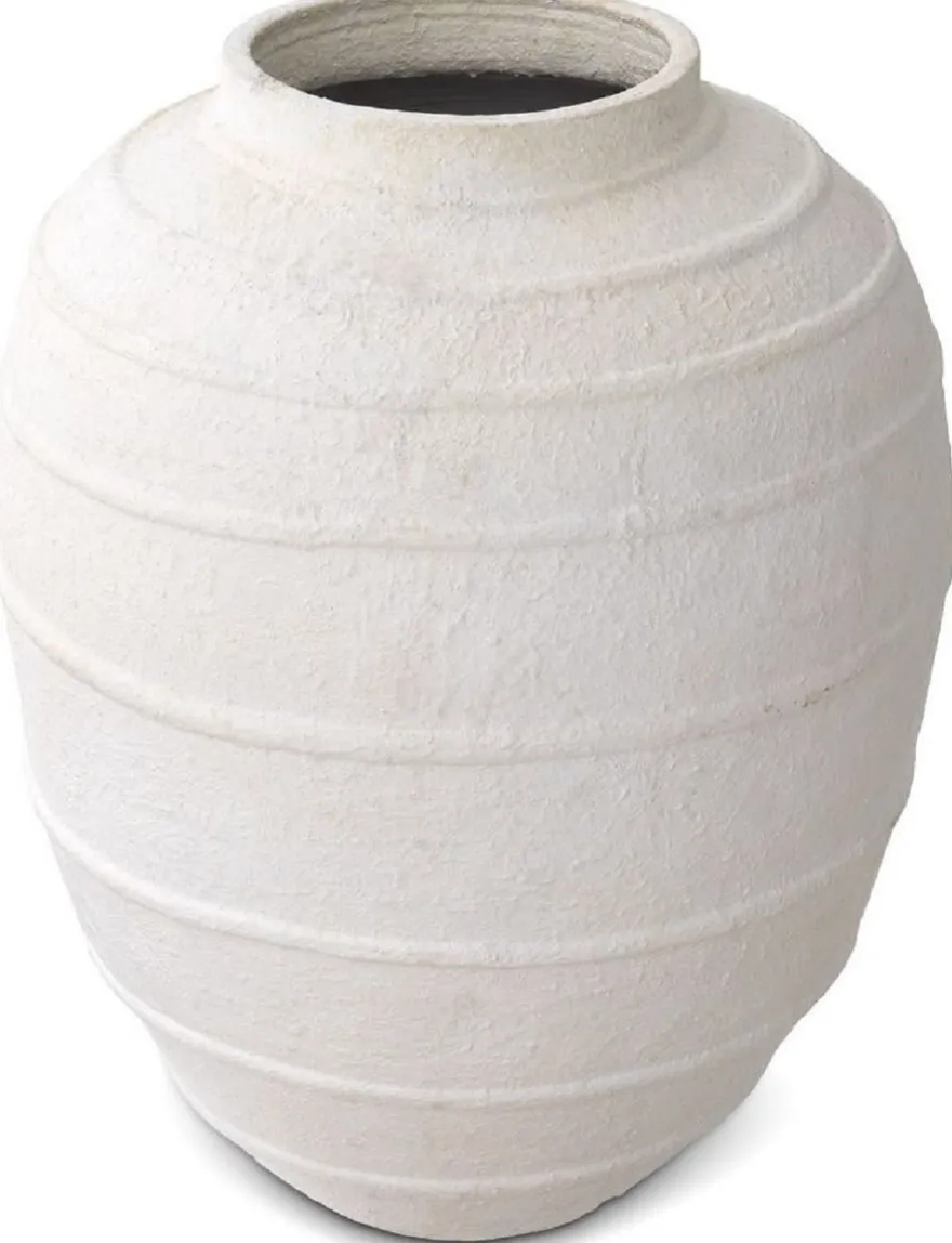 Casa Padrino Luxus Tonvase Matt Weiß Ø 70 x H. 100 cm - Handgefertigte Runde Deko Vase - Wohnzimmer Deko - Garten Deko - Deko Accessoires
