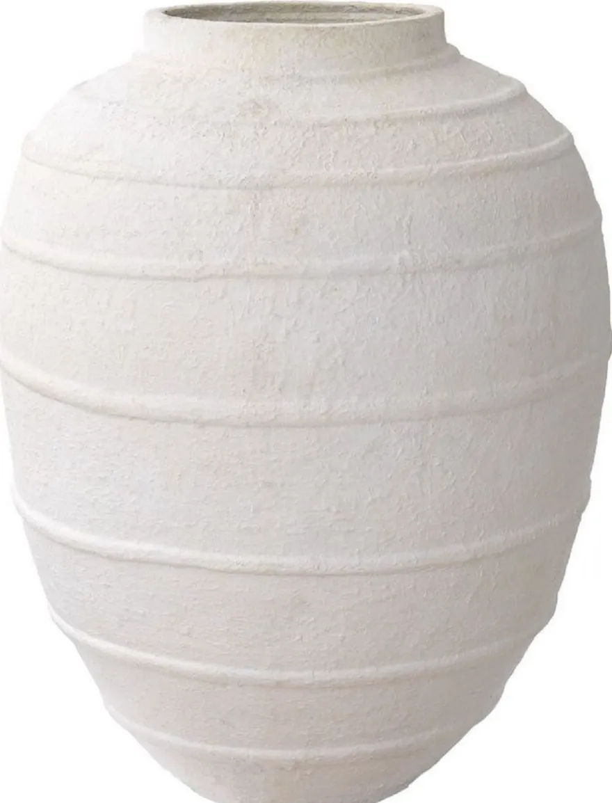 Casa Padrino Luxus Tonvase Matt Weiß Ø 70 x H. 100 cm - Handgefertigte Runde Deko Vase - Wohnzimmer Deko - Garten Deko - Deko Accessoires