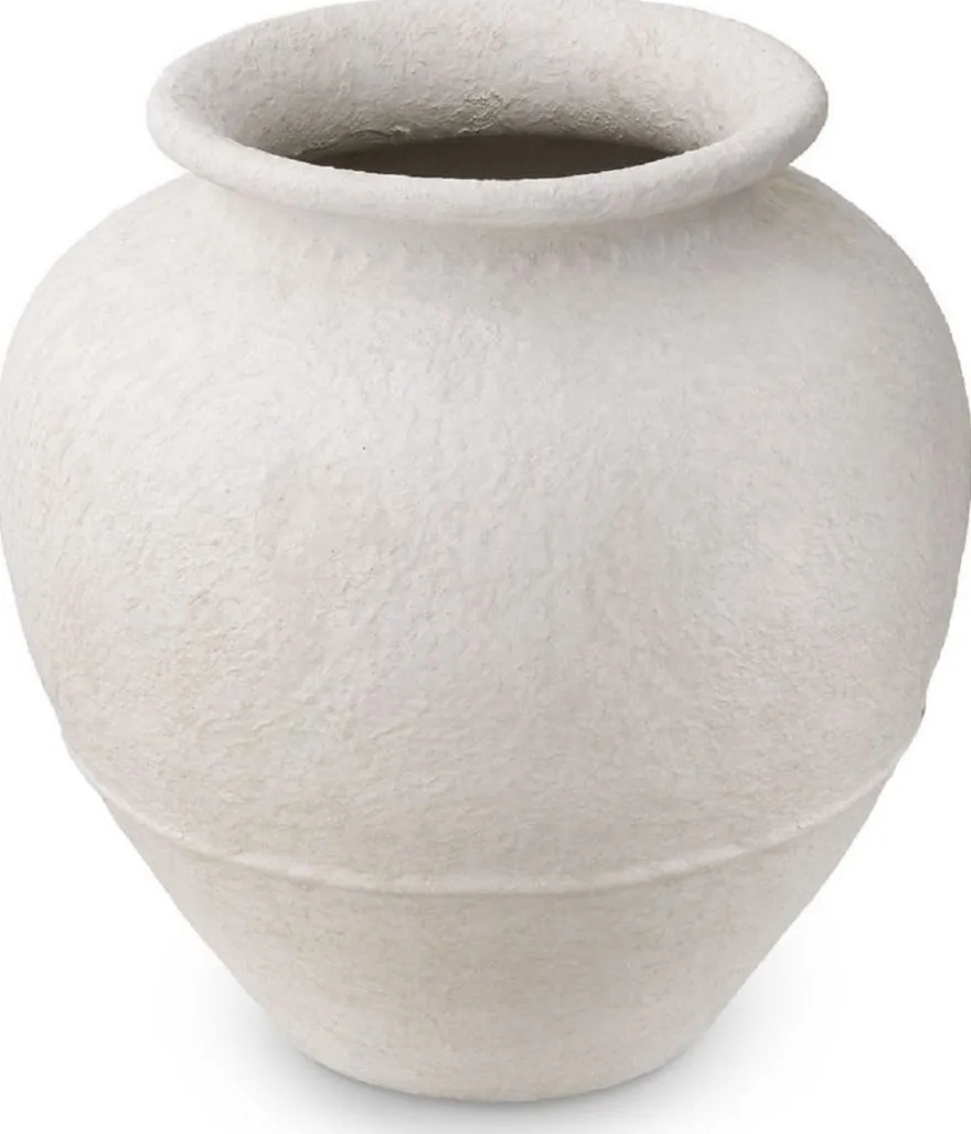 Casa Padrino Luxus Tonvase Matt Weiß Ø 45 x H. 54 cm - Handgefertigte Runde Deko Vase - Wohnzimmer Deko - Garten Deko - Deko Accessoires