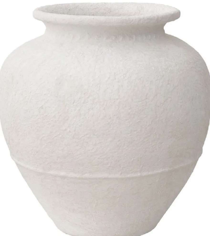 Casa Padrino Luxus Tonvase Matt Weiß Ø 45 x H. 54 cm - Handgefertigte Runde Deko Vase - Wohnzimmer Deko - Garten Deko - Deko Accessoires