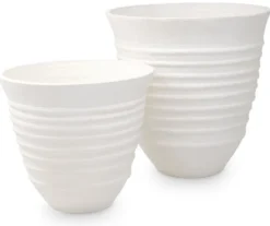 Casa Padrino Luxus Tonvasen Set Weiß - 2 Handgefertigte Runde Deko Vasen - Wohnzimmer Deko - Garten Deko - Deko Accessoires
