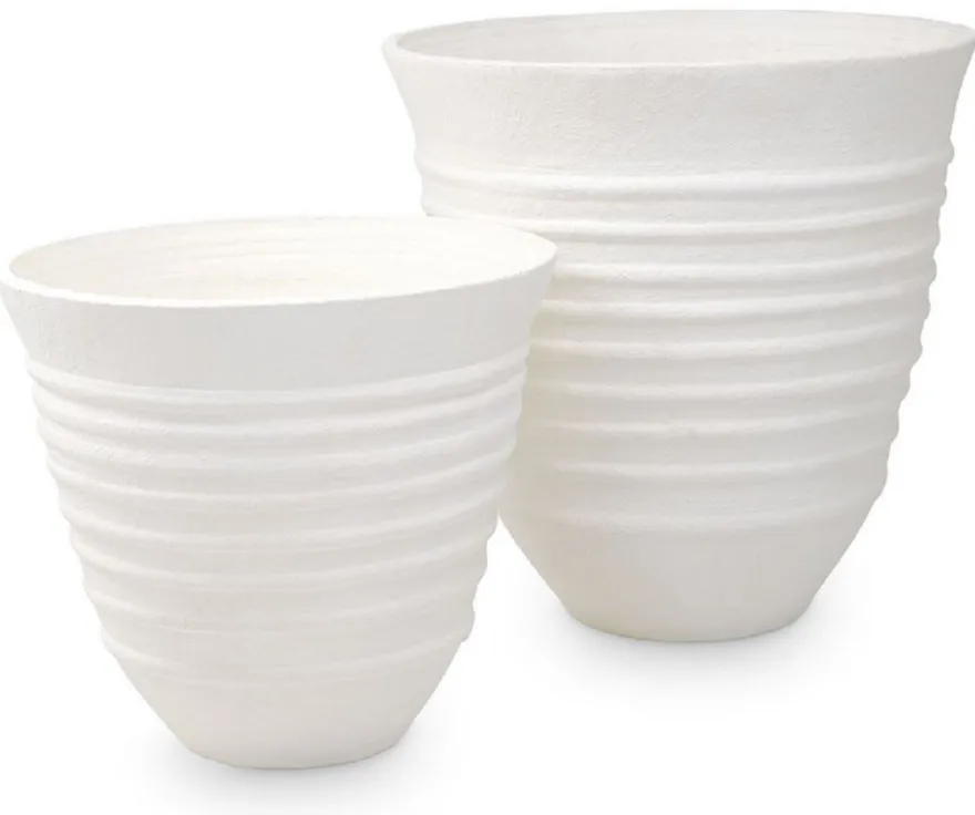 Casa Padrino Luxus Tonvasen Set Weiß - 2 Handgefertigte Runde Deko Vasen - Wohnzimmer Deko - Garten Deko - Deko Accessoires