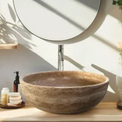 Casa Padrino Luxus Travertin Waschbecken Schale Beige Ø 40 cm - Badezimmer Accessoires
