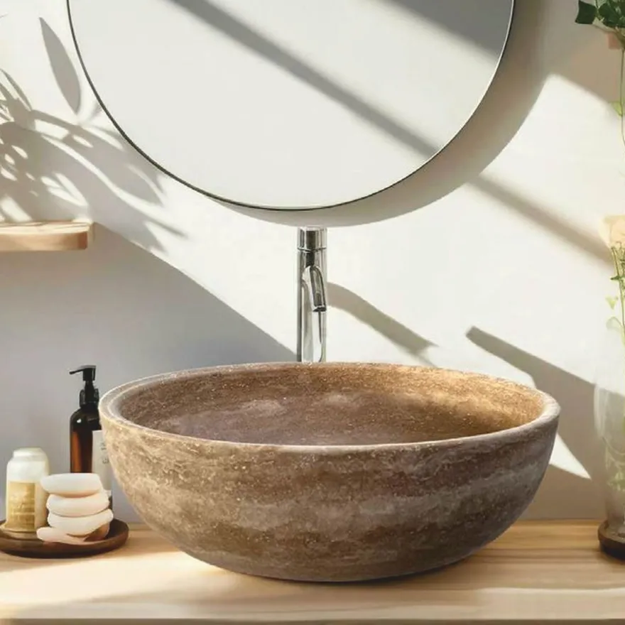 Casa Padrino Luxus Travertin Waschbecken Schale Beige Ø 40 cm - Badezimmer Accessoires