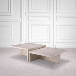 Casa Padrino Luxus Travertin Couchtisch Beige 70 x 60 x H. 28 cm - Naturstein Wohnzimmertisch - Wohnzimmer Möbel - Naturstein Möbel - Travertin Möbel - Luxus Möbel - Luxus Einrichtung