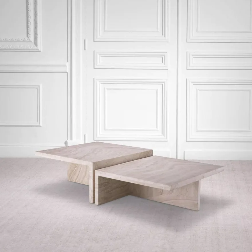 Casa Padrino Luxus Travertin Couchtisch Beige 70 x 60 x H. 28 cm - Naturstein Wohnzimmertisch - Wohnzimmer Möbel - Naturstein Möbel - Travertin Möbel - Luxus Möbel - Luxus Einrichtung