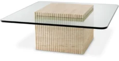 Casa Padrino Luxus Travertin Couchtisch Beige 90 x 90 x H. 35 cm - Quadratischer Naturstein Wohnzimmertisch mit Glasplatte - Wohnzimmer Möbel - Luxus Möbel - Luxus Einrichtung