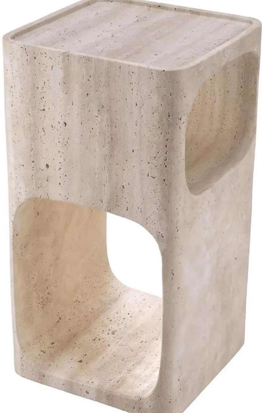 Casa Padrino Luxus Travertin Beistelltisch Beige 30,5 x 30,5 x H. 56,5 cm - Naturstein Beistelltisch - Wohnzimmer Möbel - Hotel Möbel - Travertin Möbel - Luxus Möbel - Luxus Einrichtung