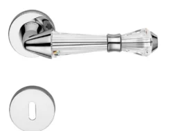 Casa Padrino Luxus Türklinken Set Silber 15,8 x H. 5,2 cm - Verchromte Messing Türgriffe mit Swarovski Kristallglas