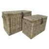 Casa Padrino Luxus Truhen Set Naturfarben / Grau - 2 Rattan Truhen mit Deckel und Lederriemen
