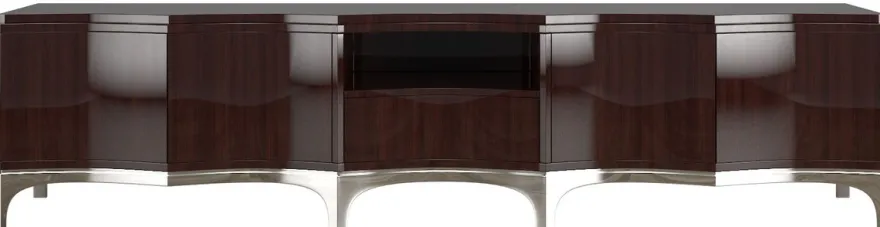 Casa Padrino Luxus TV Schrank Dunkelbraun / Silber 250 x 45 x H. 58 cm - Edler Fernsehschrank mit 4 Türen und Schublade - Luxus Wohnzimmer Möbel