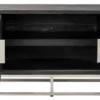 Casa Padrino Luxus TV Schrank Schwarz / Silber 220 x 42,5 x H. 60 cm - Massivholz Sideboard mit 4 Türen - Wohnzimmer Möbel - Hotel Möbel - Luxus Kollektion