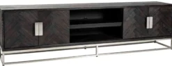 Casa Padrino Luxus TV Schrank Schwarz / Silber 220 x 42,5 x H. 60 cm - Massivholz Sideboard mit 4 Türen - Wohnzimmer Möbel - Hotel Möbel - Luxus Kollektion