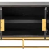 Casa Padrino Luxus TV Schrank Schwarz / Gold 185 x 42,5 x H. 60 cm - Massivholz Sideboard mit 4 Türen - Wohnzimmer Möbel - Hotel Möbel - Luxus Kollektion