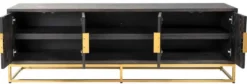 Casa Padrino Luxus TV Schrank Schwarz / Gold 185 x 42,5 x H. 60 cm - Massivholz Sideboard mit 4 Türen - Wohnzimmer Möbel - Hotel Möbel - Luxus Kollektion