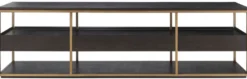 Casa Padrino Luxus TV Schrank Mokka / Messing 220 x 55 x H. 61 cm - Massivholz Sideboard mit 3 Schubladen - Wohnzimmer Möbel - Hotel Möbel - Luxus Kollektion