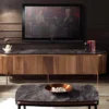 Casa Padrino Luxus TV Schrank Braun / Schwarz / Kupferfarben 208 x 48 x H. 57 cm - Fernsehschrank mit 4 Türen - Luxus Wohnzimmer Möbel