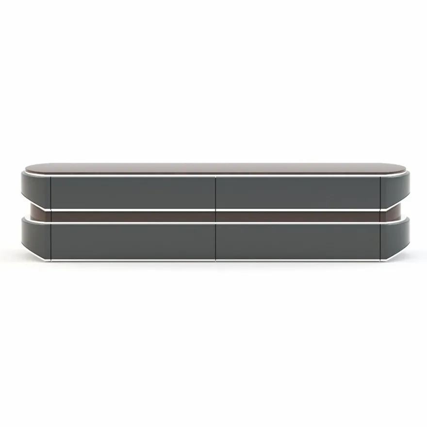 Casa Padrino Luxus TV Schrank Grau / Dunkelbraun / Silber 233 cm - Wohnzimmer & Hotel Möbel